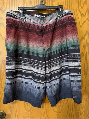 Tony Hawk Men's Red Green Blue Gradient Stripe Flat Front Shorts